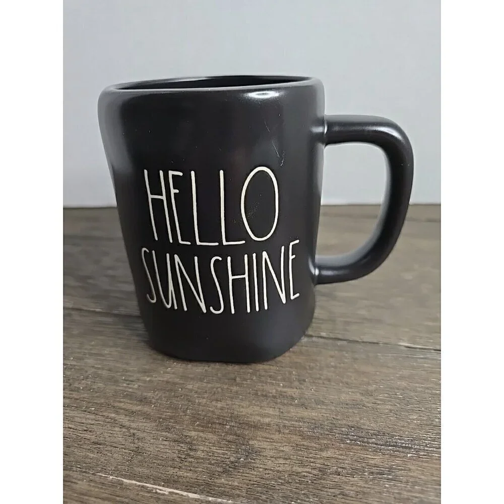 Rae Dunn Magenta Artisan Hello Sunshine Ceramic Coffee Mug Black White Letters